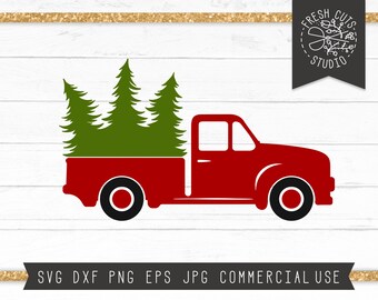 Vintage Natal caminhão SVG, arquivo de corte de caminhão vermelho, árvores de Natal Svg, sinal de fazenda Svg, feriado rústico inverno, feriado de caminhão vermelho Clipart