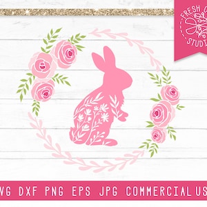 Coniglio SVG, Floreale Coniglio SVG, Rabbit Silhouette SVG, Baby Girl Svg, Flower Svg, Easter Svg, Easter Wreath Svg, Spring Wreath Svg Dxf Png