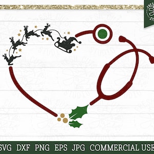 Christmas Nurse SVG Stethoscope Cut File, Santa SVG for Nurses, Heart Stethoscope, Christmas Stethoscope svg,