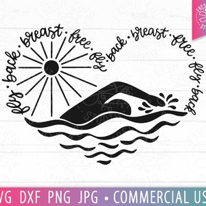 Swim SVG Heart Cut File, Swim Mom svg, Swimming svg, Fly Back Breast Free, Swim Team svg, Hand Lettered, Waves, Swimmer Gift, Sublimation