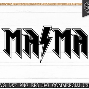 Rock Mama SVG Lightning Bolt, Rocker Mom Cut File for Cricut, Silhouette File, Mama Sublimation Png dxf eps, Uso comercial svg, Día de la Madre