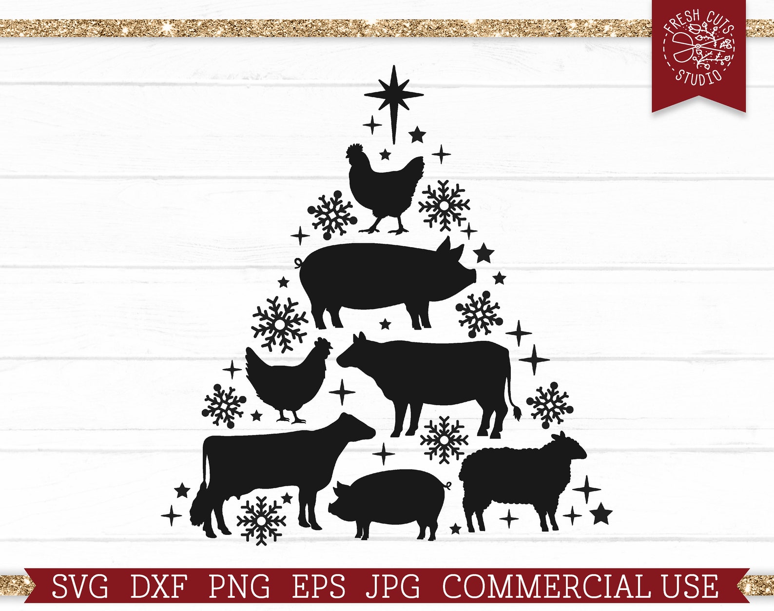 Christmas Tree Farm Animals SVG Cut File for Cricut Cow Etsy