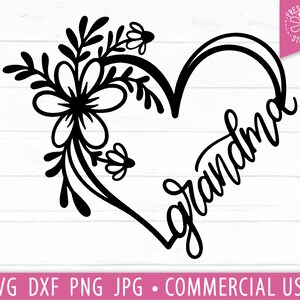 Oma SVG Flower Heart Cut File voor Cricut, Silhouet, Hand Lettered Grootmoeder svg, Mothers Day Heart, Mom Shirt Design, Nana svg png