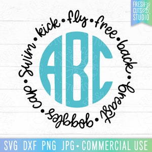 Swim SVG Monogram Frame Cut File, Swim Mom svg, Swimming svg, Fly Back Breast Free, Swim Team svg, Hand Lettered, Swimmer Gift, Cup Design