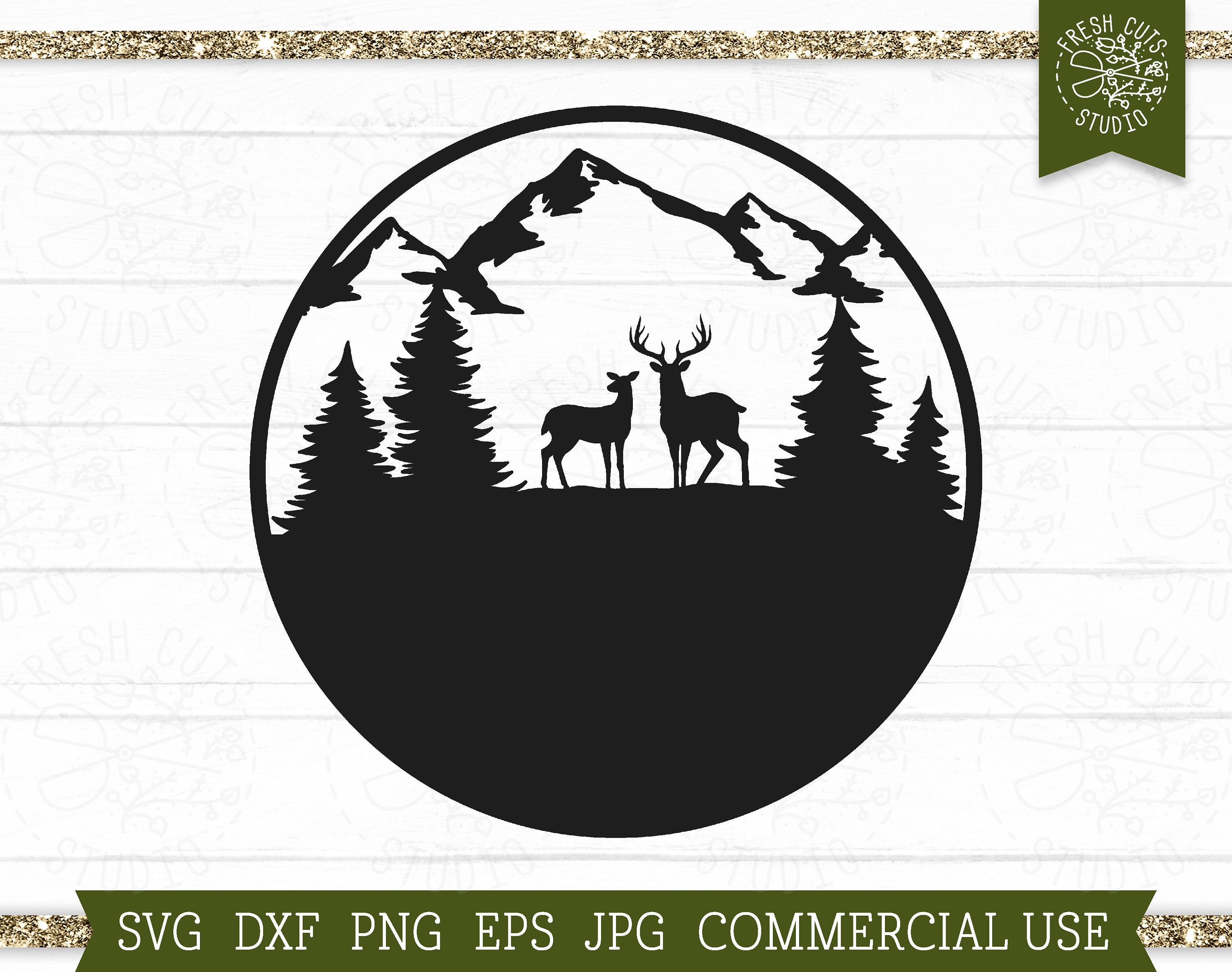Deer SVG Circle Frame Cut File Cricut, Silhouette, Mountains, Deer in ...