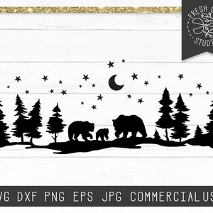 Bear SVG File, Bear Family SVG, Bear Cut File for Cricut, Mountains svg, Bear in Forest, Papa Bear svg, Bear and Cub svg Pine Tree Forest