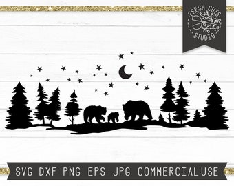 Bear SVG File, Bear Family SVG, Bear Cut File for Cricut, Mountains svg, Bear in Forest, Papa Bear svg, Bear and Cub svg Pine Tree Forest