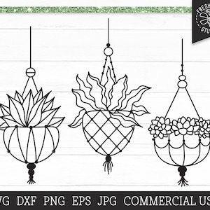 Cactus SVG, Succulent SVG Cut File voor Cricut, Hanging Planter svg, Cactus Potted Plant, Kamerplant SVG, Cactus Planter, Lijntekening Png