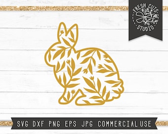 Floral Rabbit SVG Instant Download Cut file for Cricut, Bunny SVG Shirt Design, Flower Easter Svg, Easter Bunny svg dxf png, Easter cut File