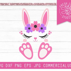 Osterhase SVG für Mädchen, Ostern SVG-Datei, Floral Kaninchen SVG geschnitten Datei, Instant Download, Bunny Gesicht Svg für Cricut, Silhouette, Bunny Füße