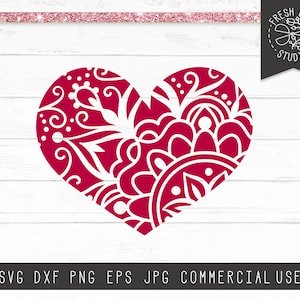 Mandala hart SVG, hart gesneden bestand voor Cricut, Mandala Svg, Valentijnsdag svg, Fancy Valentine hart silhouet, Valentine mandala ontwerp