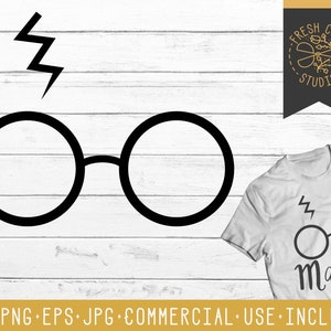 Archivo de corte SVG de gafas de mago para Cricut, archivo de sublimación PNG de gafas de rayo