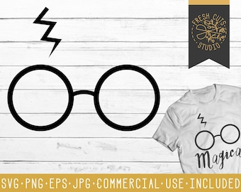 Wizard Glasses SVG Cut File for Cricut, Lightning Bolt Glasses Png Sublimation File