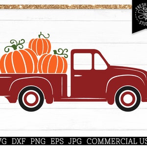 Pumpkin Truck SVG, Rustic Fall Red Truck with Pumpkins SVG Cut File, Fall Orchard svg, Autumn Pumpkin Farm svg, Commercial Use SVG png dxf