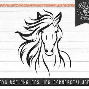 Pferd SVG Cut-Datei für Cricut, Elegantes hübsches Pferd Design, Handgezeichnete Pferdekopf SVG, Pferdezeichnung, mustang Png, Pferdegesicht mit Mähne svg