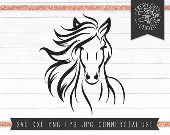 Horse SVG Cut File for Cricut, Elegant Pretty Horse Design, Hand Drawn Horse Head Svg, Horse Drawing, Mustang Png, Horse Face with Mane svg