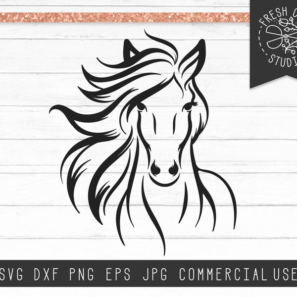 Pferd SVG sofortiger Download geschnittene Datei für Cricut und Silhouette, elegantes hübsches Pferd Design, handgezeichnete Pferdekopf SVG, Bauernhof, Pferdezeichnung