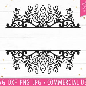 Floral Border SVG Split Frame, Flower Name Frame Cut File pour Cricut, Silhouette, Commercial Use, Hand Drawn Wildflowers PNG, dxf eps jpg