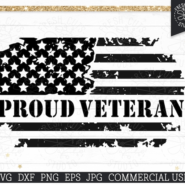 Veteran SVG 4th of July Independence Day Cut file for Cricut Silhouette, Distressed Flag, American Stars and Stripes, Proud Veteran PNG dxf