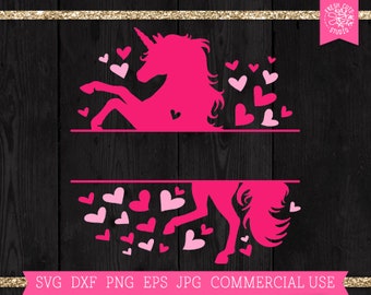 Unicorn Valentine Split Frame SVG Cut File for Cricut, Silhouette, Digital Instant Download png dxf jpg, Unicorn svg, Girls Name Shirt png