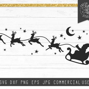 Santa Sleigh SVG, Reindeer Silhouette, Santa's Sleigh Silhouette, Santa Svg, Santa Silhouette, Stars Moon Download instantâneo de arquivos para Cricut