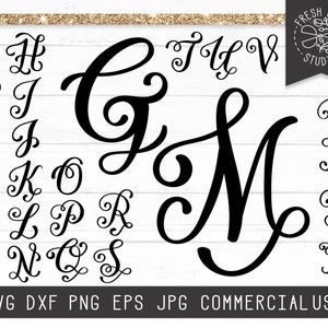 Arquivos de corte SVG de letras extravagantes para Cricut, letras de monograma, alfabeto sofisticado para personalização, letras Dxf, arquivos de silhueta de download instantâneo