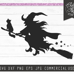 Flying Witch SVG Cut File voor Cricut, Witch op Broom Svg, Flying Witch Silhouette Instant Download, Halloween Svg, Wicked Witch Bezemsteel
