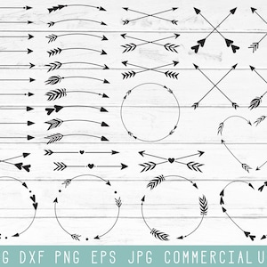Hart pijlen Svg bestanden knippen, Boho pijl Svg, ontwerpelementen, bloeien Svg, huwelijksuitnodiging accenten, pijl hart Svg, Dxf, silhouet, Png
