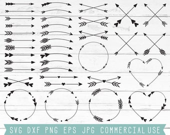 Heart Arrows Svg Cut Files, Boho Arrow Svg, Design Elements, Flourish Svg, Wedding Invitation Accents, Arrow Heart Svg, Dxf, Silhouette, Png