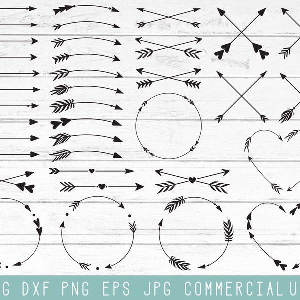 Heart Arrows Svg Cut Files, Boho Arrow Svg, Design Elements, Flourish Svg, Wedding Invitation Accents, Arrow Heart Svg, Dxf, Silhouette, Png