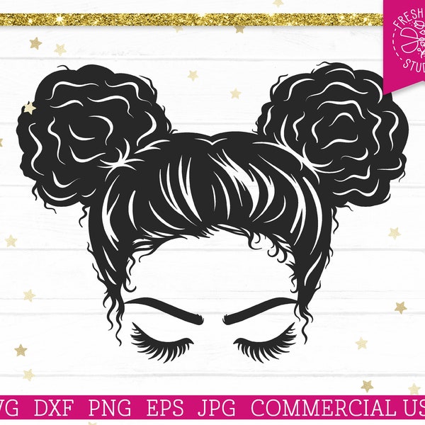 Messy Bun SVG Afro Puffs svg Cut File, Black Woman Hair svg, Curly Hair Buns Cut File for Cricut, Brows and Lashes, Commercial Use
