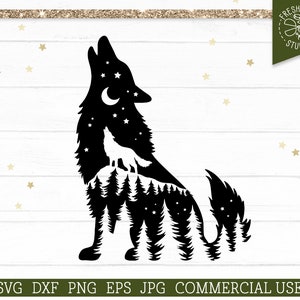 Howling Wolf SVG Cut files for Cricut, Wolf Silhouette Cameo, Forest svg, Pine Treen, Wolf with Trees Cut File, Png dxf eps