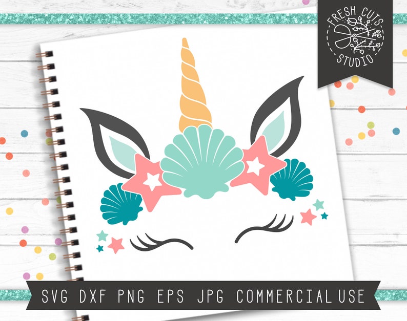 Seashell mermaid unicorn face svg cut file unicorn with  etsy