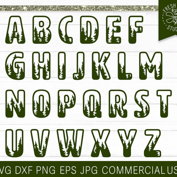 Wald Schrift Buchstaben SVG geschnitten Dateien für Cricut für Silhouette, Kiefer Baum Buchstaben Svg Png Eps Dxf, instant Download, Wildnis Schrift Buchstaben