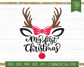My First Christmas SVG Reindeer Cut File for Cricut, Silhouette, Baby Toddler Holiday Shirt Design, Sublimation PNG, Reindeer Antlers svg