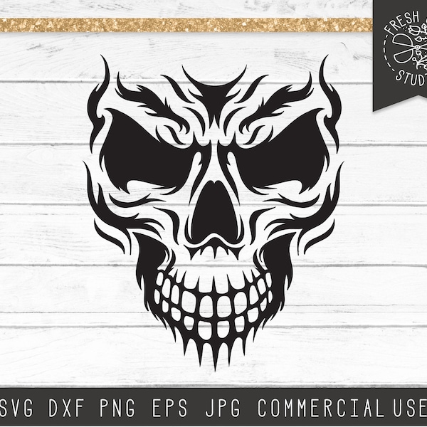 Skull SVG Cut File, Halloween Skull Face SVG, Horror SVG, Skull Clipart, Skull Design Instant Download File for Cricut, Silhouette Svg Dxf