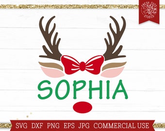 Girl Reindeer Frame SVG Christmas Name Cut File for Cricut, Deer with Bow, Monogram, Kids Christmas Shirt, Sublimation, Digital Download