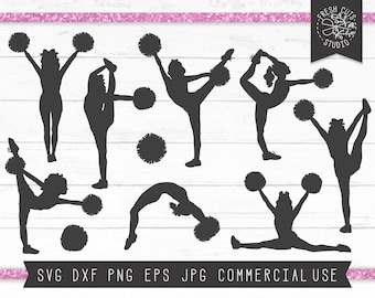 Cheerleading Silhouettes SVG Bundle: Pom Squad Cut Files, Cheer Team Clipart