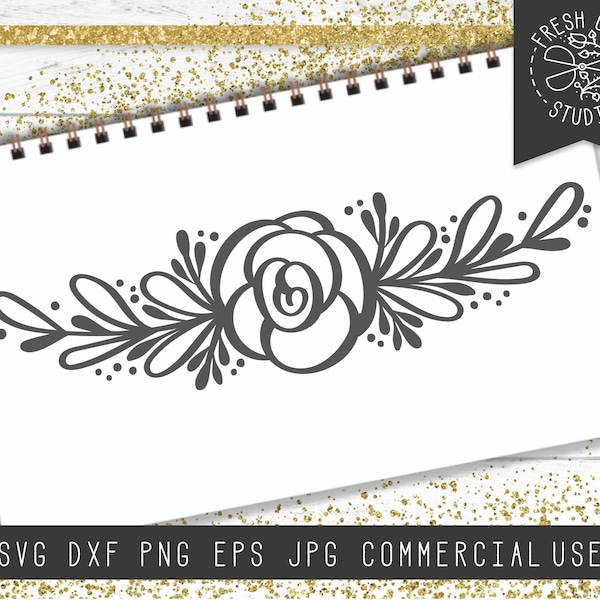 Floral Swag Svg Cut Files for Cricut, Flower Svg, Rose Svg, Flower Laurel Svg Accent, Wedding Flower Cuttable, Rose Doodle Clipart, Dxf, Png