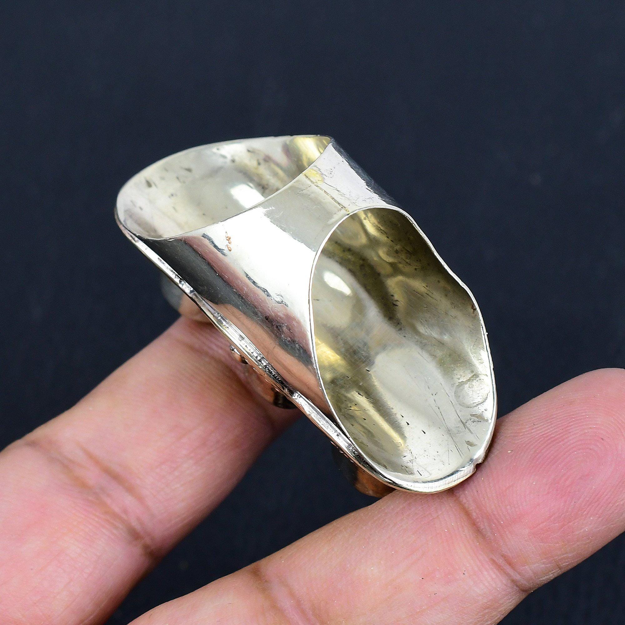 Bague Boho Artisanale - Pierres Corail Jaune & Rouge - Argent Plaqué Tibet/Népal - Neuf