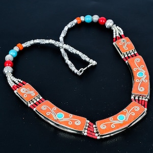 Red Coral Necklace Turquoise Necklace 925 Sterling Silver Necklace Handmade Jewelry Nepali Necklace Bohemian Tibet Jewelry Best Gift For Mam