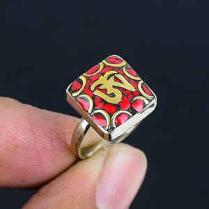 Red Coral Tibetan Silver Ring: Adjustable Handmade Nepali Jewelry