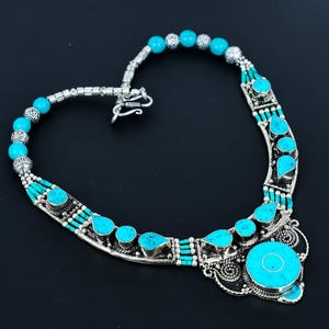 Handmade Turquoise Tibetan Silver Necklace: Bohemian Ethnic Jewelry