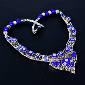 Lapis Lazuli Tibetan Silver Necklace: Handmade Tribal Charm Jewelry