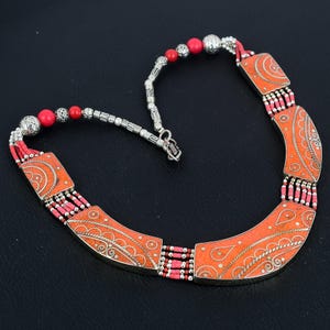 Red Coral Necklace Tibetan Silver Necklace Handmade Exotic Necklace Tibetan Stone Jewelry Antique Design Nepali Necklace Lovely Gift For Her