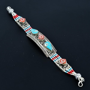 Red Coral Bracelet Tibetan Turquoise Bracelet Tibetan Bracelet Handmade Jewelry Asian Design Nepalese Bracelet Bohemian Jewelry Gift For Mom