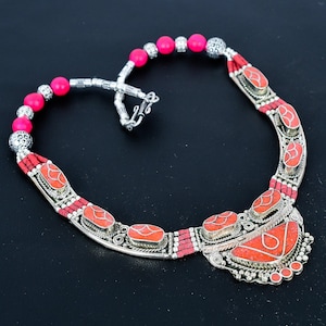 Red Coral Necklace Tibetan Silver Necklace Handmade Nepali Tribal Necklace Tibetan Stone Jewelry Antique Design Necklace Lovely Gift For Her