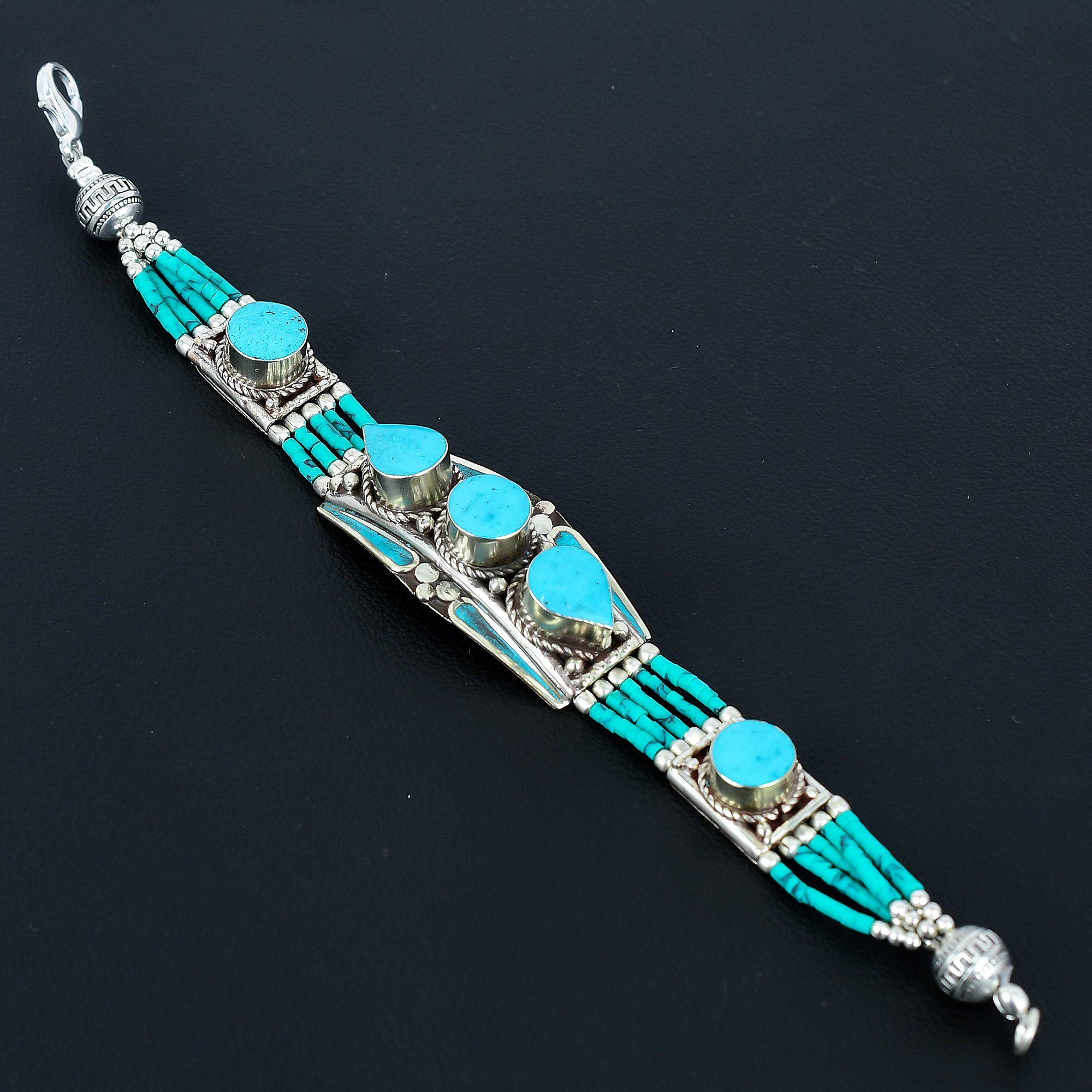 Bracciale In Argento Tibetano Turchese: Gioielli Boho Nepalesi Fatti A Mano - Italia - Foto 8
