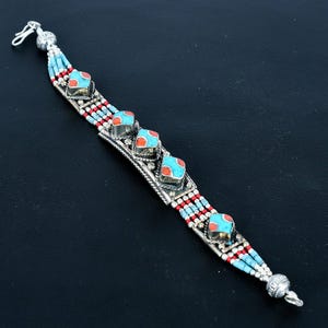 Turquoise Bracelet Red Coral Bracelet Tibetan Silver Bracelet Handcrafted Nepali Bracelet Bohemian Nepalese Jewelry Bracelet Gift For Mother