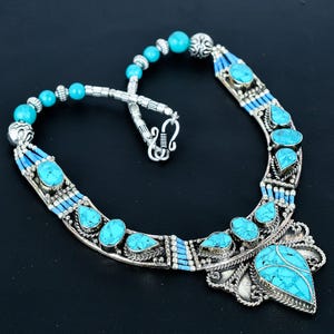 Turquoise Necklace Tibetan Silver Necklace Handmade Necklace Turquoise Jewelry southwestern Jewelry Nepalese Bohemian Necklace Gift For Wife